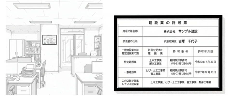 建設業許可票の掲示の仕方のイメージ